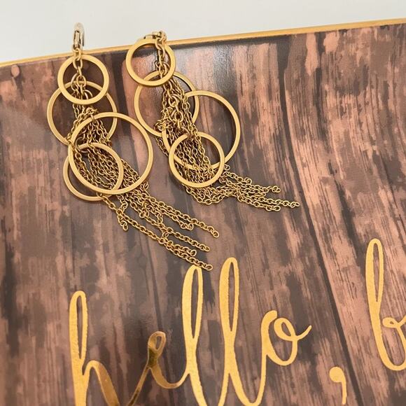 Multi Gold Circle and Chains Drop Earrings - Picture 2 of 3